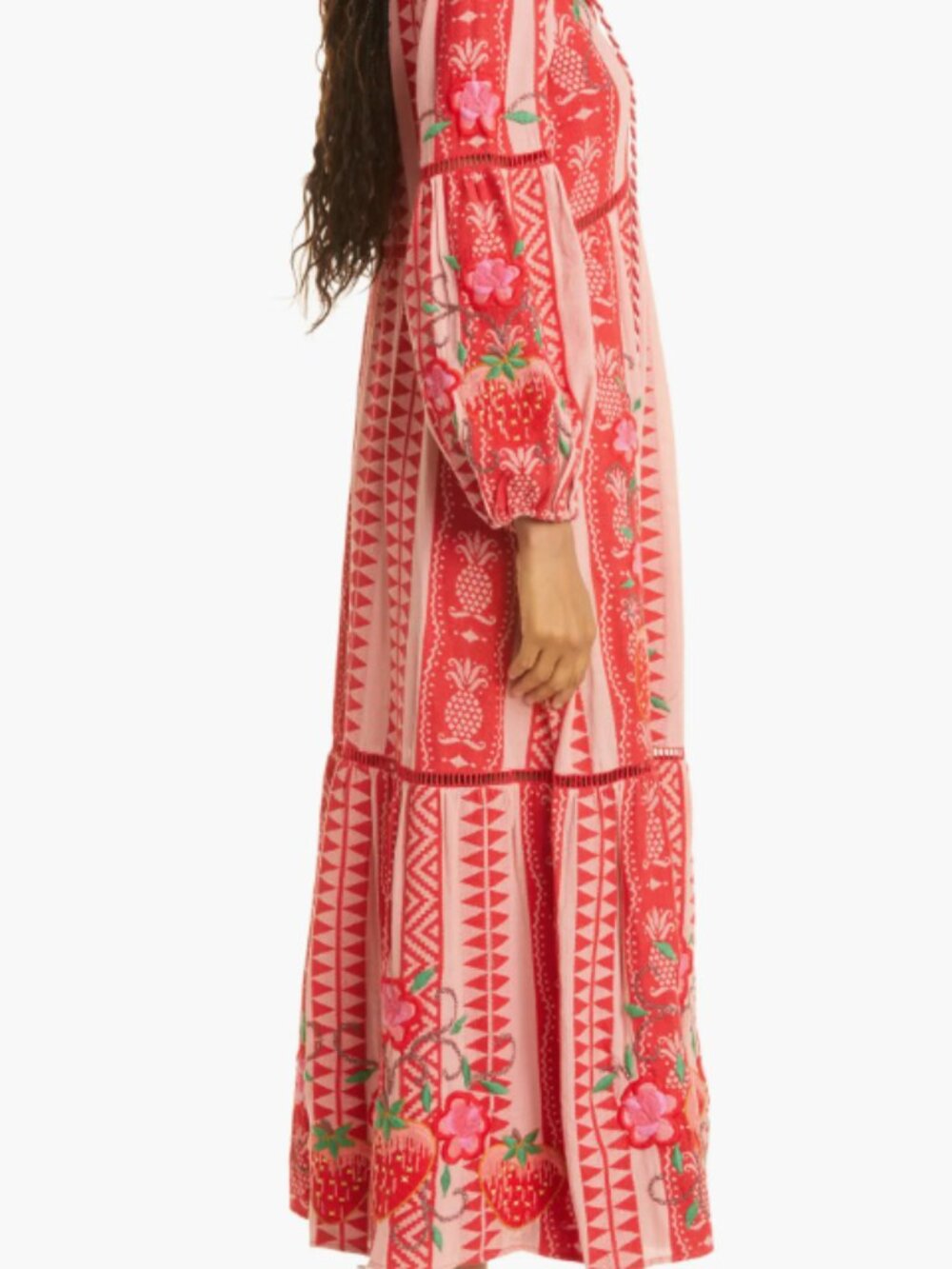 Farm Rio Embroidered Long Sleeve Tiered Cotton Maxi Dress NWT Sz M - Picture 9 of 11